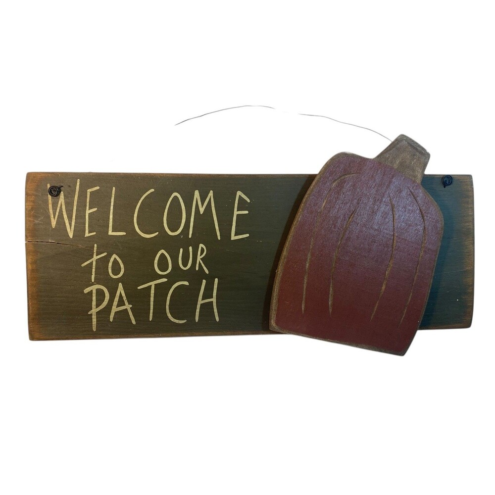 Fall Rustic Wood Sign Welcome to Our Patch Hanging Decor Prim 14x6